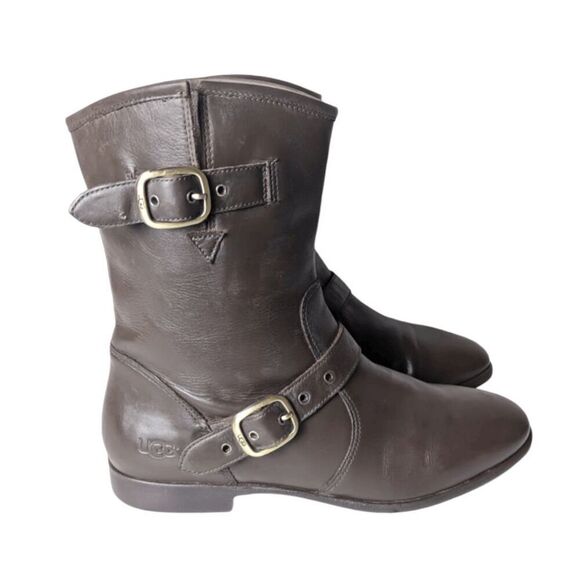 UGG Francis Brown Leather Mid Calf Boot Size 7.5 - Picture 2 of 8